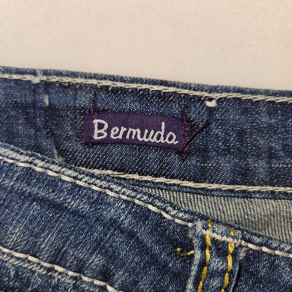 Vigoss Bermuda Jean Short Embroidered Denim Stretch Distressed Blue Frayed L 13 - Picture 9 of 11